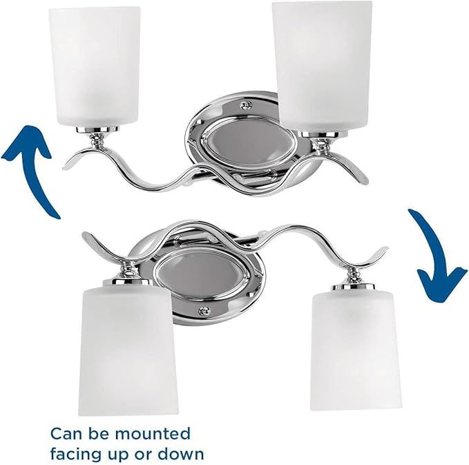 Progress Lighting P2019-15 Inspire Collection Etched Glass Traditional Bath Vanity Light, 2-Light, Polished Chrome