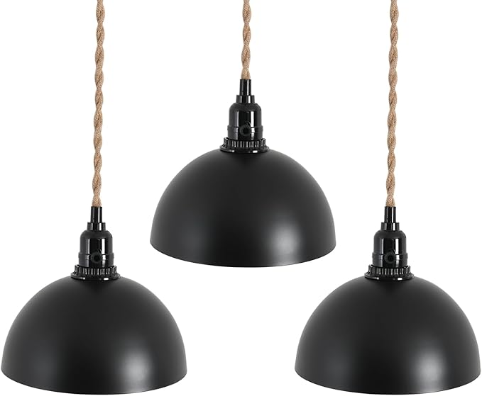 3 Light Hemp Rope Plug in Pendant Light Rattan Hanging Lights with Plug in Cord with Woven Lamp Shade, Hanging Lights with Plug in Cord Hemp Rope Hanging Lamp
