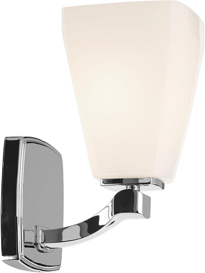 Kichler Marant 5" 1-Light Wall Sconce Bathroom Light Fixture with Opal Glass in Chrome for Powder Room, Hallway, Fireplace, Modern Vanity Lighting (5" W x 9.5" H), 55214CH