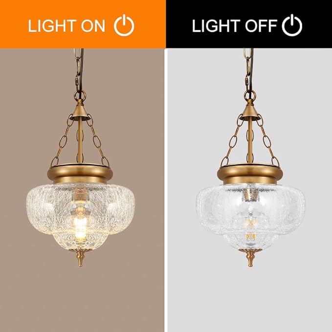 Vintage Pendant Light - Bronze Gold Pendant Lights Kitchen Island with Cracked Glass, Brass Penant Lighting Fixtures with Adjustable Hanging Chain for Kitchen, Dining Room, Entryway