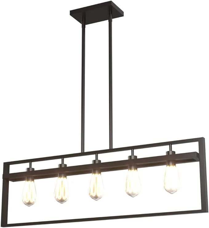Tangkula 5-Light Island Lighting, Modern Style Domestic Linear Pendant Light Fixture, for Kitchen Dining Room Hallway, Pendant Lamps, Dark Brown Finish