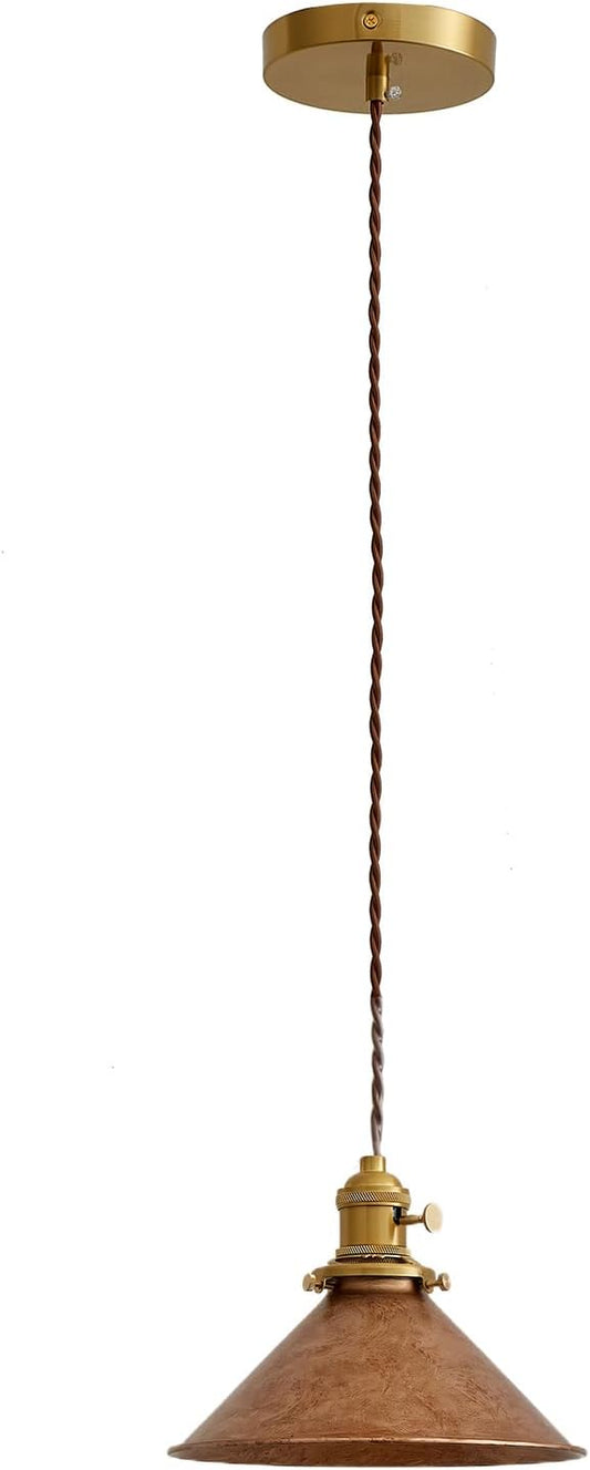 Hanging Pendant Light Rusted Copper Lampshade with Adjustable 6.5Ft Cord Pendant Ceiling Lights Retro Antique Hanging Light for Kitchen Island Living Room and Dining Room