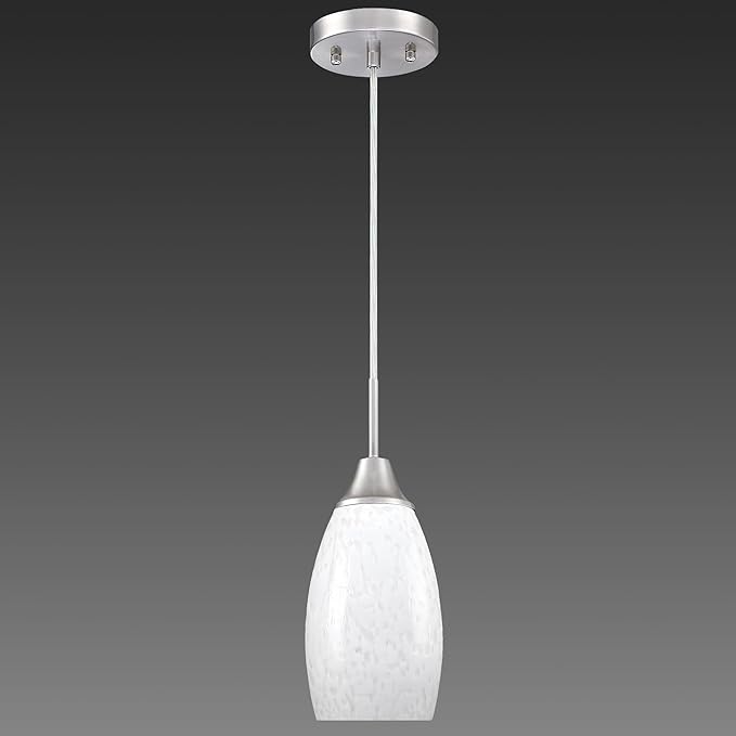 Viinew Mini Glass Pendant Light 4.72" with Handblown Milk White Marble Art Glass Hanging Light 1-Pack Oval Ceiling Hanging Light Fixture for Dining Room Kitchen Island Cafe Foyer Hallway