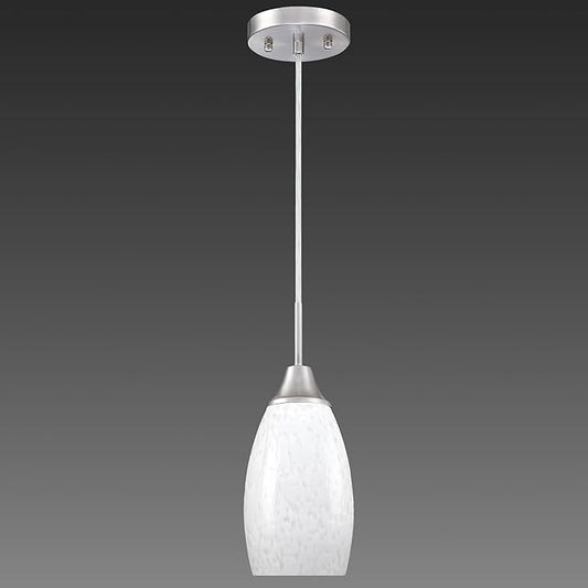 Viinew Mini Glass Pendant Light 4.72" with Handblown Milk White Marble Art Glass Hanging Light 1-Pack Oval Ceiling Hanging Light Fixture for Dining Room Kitchen Island Cafe Foyer Hallway