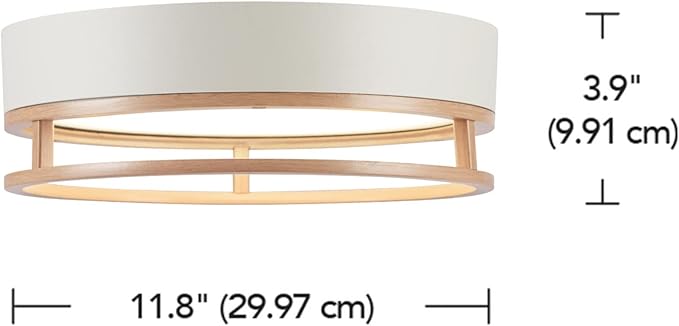 Globe Electric 66000038 18.5W LED Integrated Outdoor Indoor Flush Mount Ceiling Light Fixture, Matte White, Wood Toned Accent, Home Improvement, Front Porch Lighting