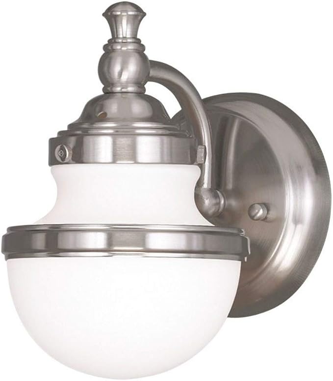 Livex Lighting 5711-91 Oldwick 1-Light Bath Light/Wall Sconce, Brushed Nickel, 5.5 x 7.25 x 8.25