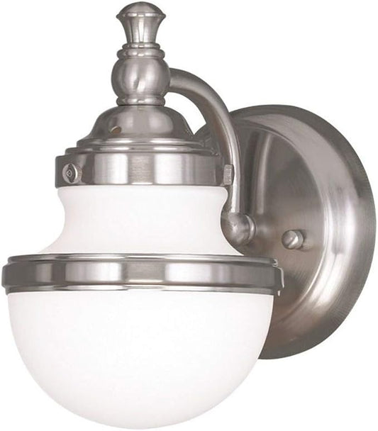 Livex Lighting 5711-91 Oldwick 1-Light Bath Light/Wall Sconce, Brushed Nickel, 5.5 x 7.25 x 8.25