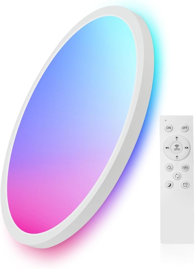 1 Pack 12 Inch Smart Ceiling Light Fixture, RGB LED Flush Mount Ceiling Light with Night Light, 24W 2400LM Ultra-Slim Ceiling Light with Remote, 16 Million DIY Colors, Works with Alexa/Google Home
