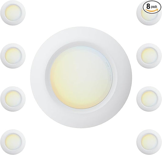 9 Inch LED Disk Light 5CCT Field Selectable Low Profile Screw in Surface Mount Ceiling Light, Round, 18W, 1500 Lumens, CRI80, 5CCT, Driverless, Dimmable, ETL & Wet Listed(8 Packs)