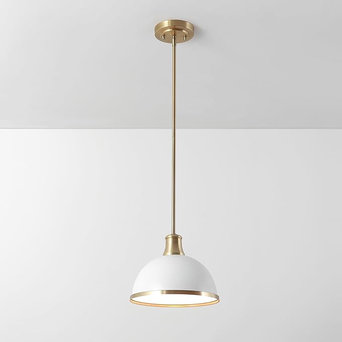 Globe Electric 60824 1-Light Pendant Light Fixture, Matte White, Brass Accents, Adjustable Hanging Height, Sloped or Vaulted Ceiling, Modern Lights for Kitchen Island, Hallway, or Dining Room