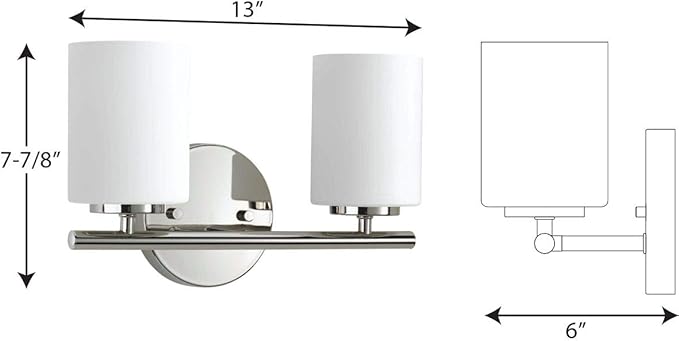 Replay Collection 2-Light Etched White Glass Modern Bath Vanity Light Polished Nickel
