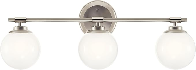 Kichler Benno 3-Light Bathroom Vanity Light Fixture, Modern LED Light with Opal Glass in Polished Nickel and Brushed Nickel, for Bathroom or Powder Room (8.75" x 24.5"), 55172PN