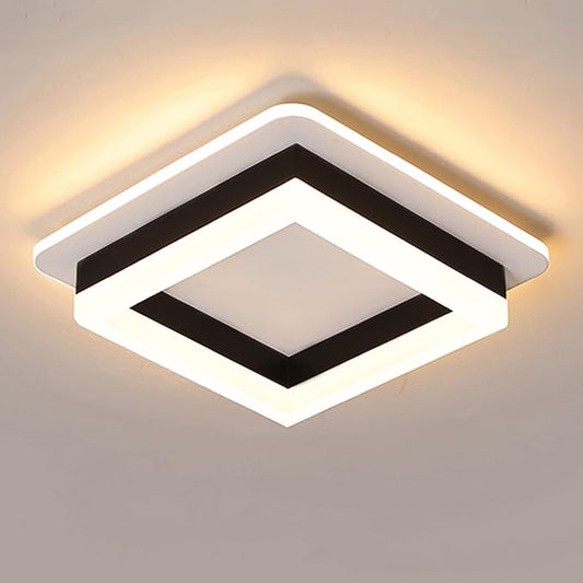 CANEOE Square Modern Led Ceiling Light Fixture, 24W Black Flush Mount Hallway Ceiling Light Small Close to Ceiling Lamp for Living Room Bedroom Kitchen Balcony Cloakroom (Warm White, 3000K)