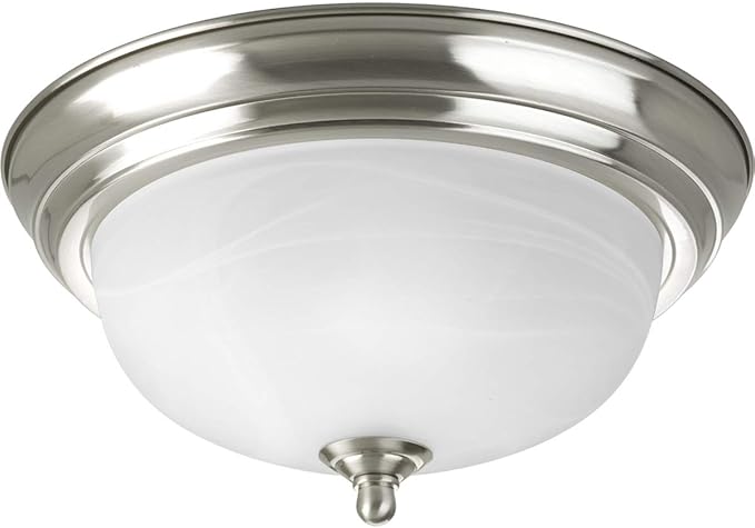 Progress Lighting 1-Light Ceiling Light, Flush Mount Ceiling Light Fixture for Interior Kitchen Lights, Hallway, Bedroom, Living Room, 11-3/8-Inch by 5-1/2-Inch, Brushed Nickel, Alabaster Glass Shade