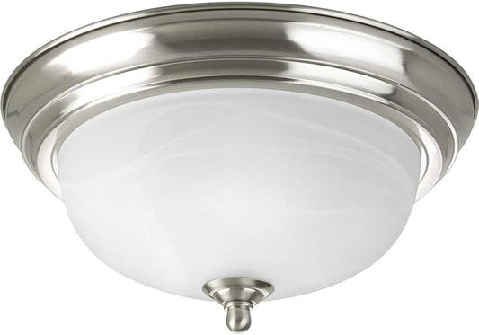 Progress Lighting 1-Light Ceiling Light, Flush Mount Ceiling Light Fixture for Interior Kitchen Lights, Hallway, Bedroom, Living Room, 11-3/8-Inch by 5-1/2-Inch, Brushed Nickel, Alabaster Glass Shade