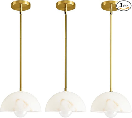 Modern Pendant Light Fixtures: 10 Inch Resin Shade Mid Century Chandelier - Adjustable Gold Pendant Lighting for Kitchen Island Living Room Hallway 3 Packs