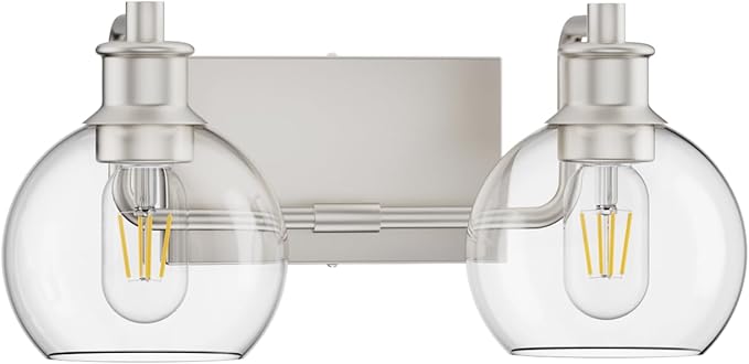Tipace 2 Light Wall Scone Vintage Vanity Light Fixtures Brushed Nickel Wall Light for Bathroom Lights Over Mirror with Globe Glass Shade Light Fixtures (Exclude Bulb)