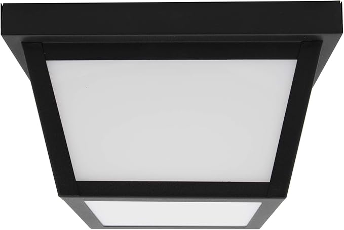 Maxxima 9" Black LED Outdoor Porch Ceiling Light Fixture - Features Frosted Lens, 3000K Warm White, 1,000 Lumens, Wet Rated, Ideal for Entryway, Patio, and Home Exterior Lighting