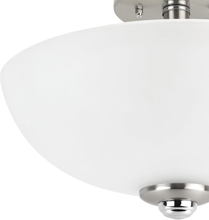 Globe Electric 63357 2-Light Semi-Flush Mount Ceiling Light, Brushed Nickel, Chrome Accents, Frosted Glass Shade, Lighting for Kitchen, Bathroom, Bedroom, or Dining Room, Home Decor