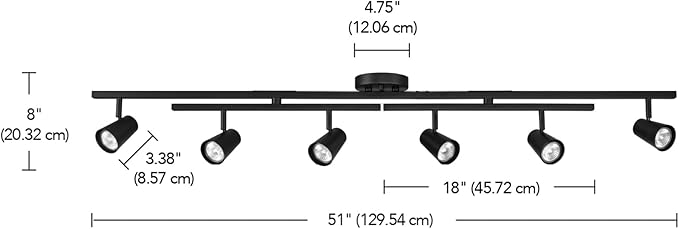 GLOBE Electric 64000169 51" 6-Light Adjustable Track Lighting, Matte Black, Center Swivel Bars, Pivoting Track Heads, Ceiling Light, Home Improvement