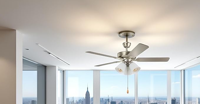 Aspen Creative 22011-2, Three-Light Ceiling Fan Light Kit with Pull Chain, Brushed Nickel Finish with Frosted Glass Shades, 13" Diameter x 6-3/4" Height
