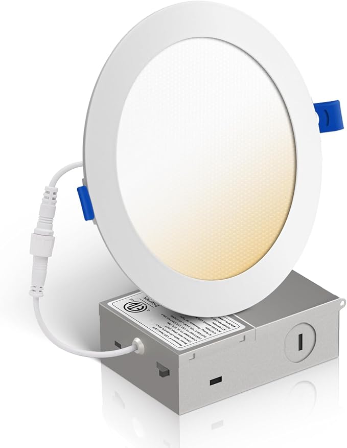 Recessed Lighting 6 Inch 1Pack, 3000/4000/5000K Anti-Glare LED Can Lights, 12W 1080LM High Brightness Dimmable Recessed Lights, Easy-to-Install Wafer Light with Junction Box, ETL & FCC & IC