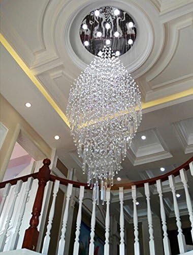 7PM Luxury Crystal Chandelier, 18-Lights Foyer Chandelier for High Ceilings Modern Round Raindrop Ceiling Light Fixture Flush Mount for Staircase Foyer Hotel W32 X H83