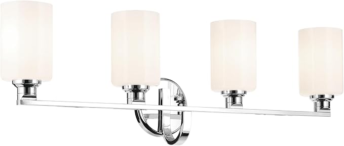 Kichler Gioe 32.25" 4-Light Bathroom Vanity Light Fixture with Opal Glass in Chrome, Modern Wall Mount Light for Over Mirror, Damp Rated (32.25" W x 10.5" H), 55227CH
