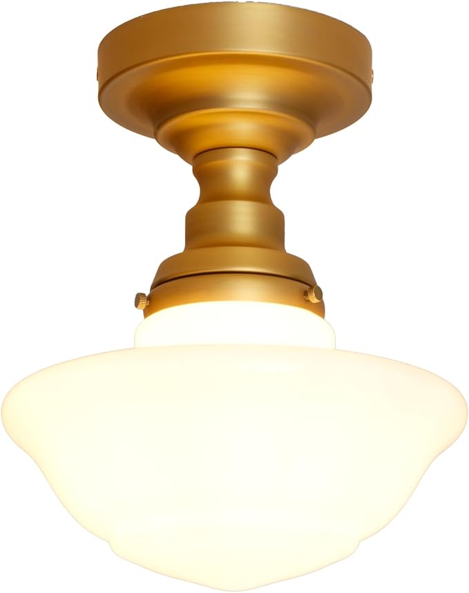 Modern Schoolhouse Semi Flush Mount Ceiling Light with Milk White Glass Lampshade, Industrial Close to Ceiling Light Fixture for Farmhouse Bedroom Hallway Entryway