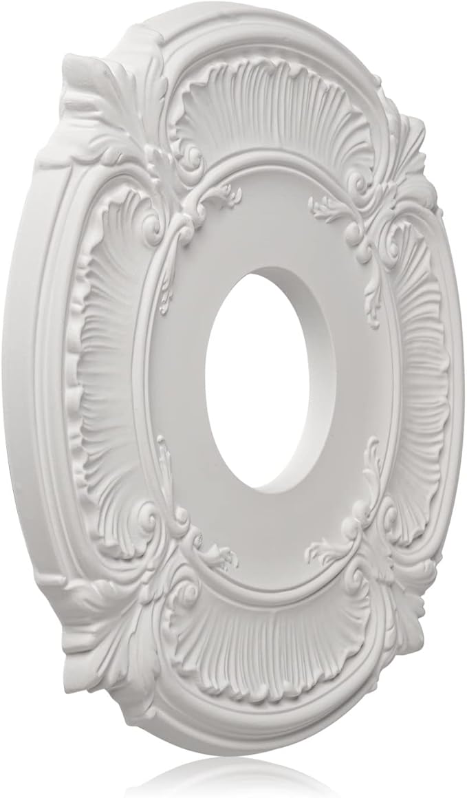 2 Pcs Molded PU Ceiling Medallion for Light Fixtures and Ceiling Fans, 13"OD x 3-1/2"ID x 3/4" P (White)