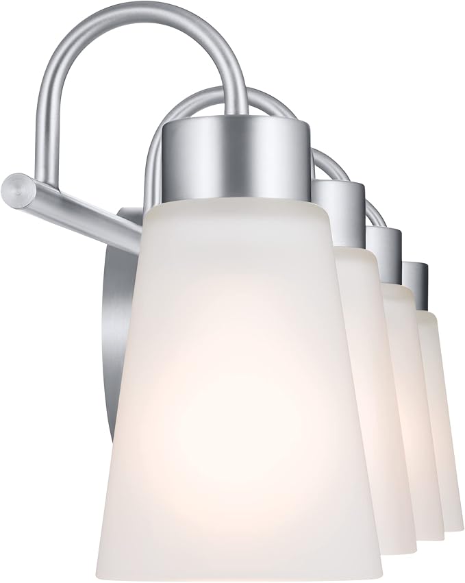 Kichler Erma 4-Light Bathroom Vanity Light Fixture with Satin Etched Glass Shades, Brushed Nickel Wall Mount over Mirror Lighting for Bathroom Vanity (32.5" x 8.5" x 6"), 55127NI