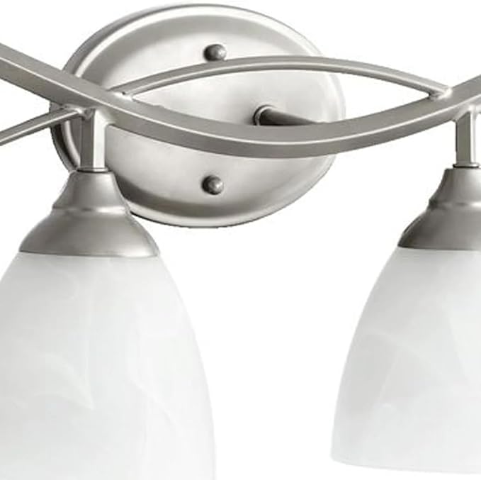 Quorum International Powell 4‑Light 32″ Classic Nickel Vanity Light | Traditional Transitional Bathroom Fixture | Satin Opal Glass Shades | Damp‑Rated | 5108-4-64