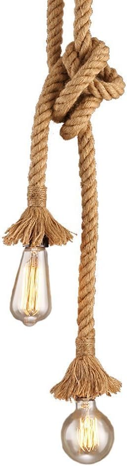 CTKcom 2 Heads Vintage(1.5+1.5 Meter) Hemp Rope Pendant Light Fixture E26/E27 Base,Retro Hemp Rope Hanging Light Vintage Ceiling Light Lamp Retro Style for Dining Hall Restaurant Bar Lighting,110V …