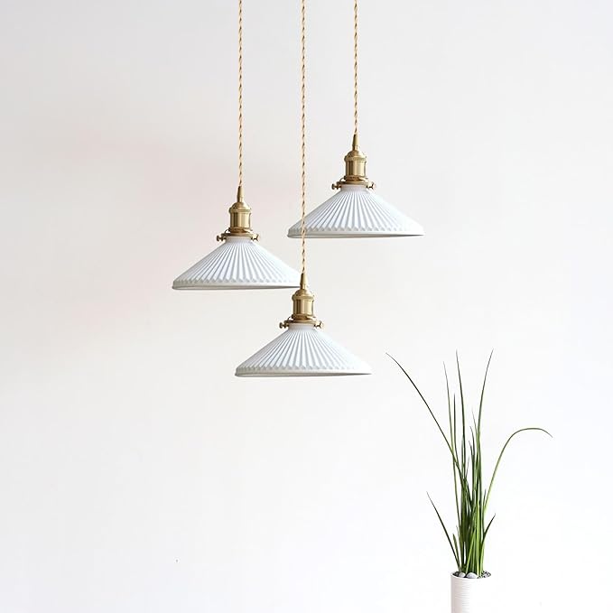 Modern Minimalist Ceramic Pendant Light – Pleated Hanging Lamp for Kitchen Island, Dining Room, Bedroom & Bar