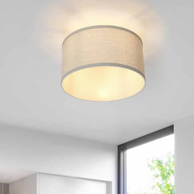 Yosoan Linen Indoor Hallway Ceiling Light Fixture, 1-Light Antique Brass Vanity Vintage Semi Flush Mount Light Retro Night Lamp for Bedroom Dinning Room Living Room Corridor Kitchen Entryway Passway