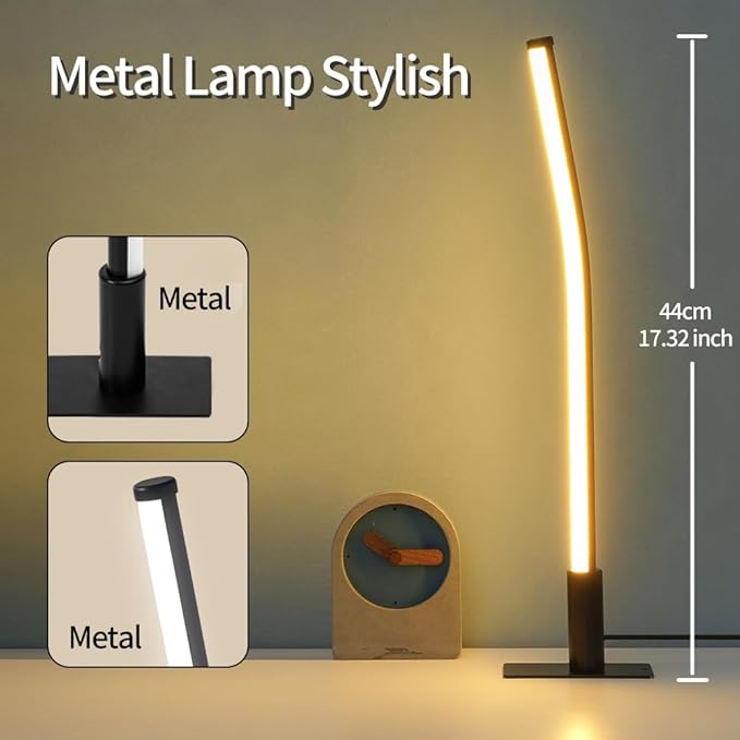 Modern Metal Table Lamp for Bedroom Living Room,17.32"/44CM Small Slim Bedside Lamp with Cord (USB 5V 2A),Minimalist Design,3 Led Light Modes,Dimmable Desk Lamp for Home Office,Black
