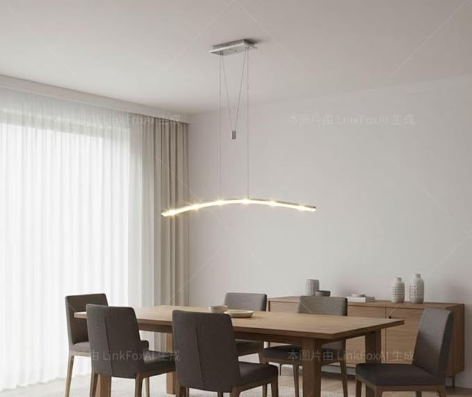 YIFONTIN LED Island Lights Adjustable Height Pendant Hanging Chandelier with Pulley System 27W Warm Lamp 47.5" Width for Kitchen Dining Study Room Restaurant Dorms Office, Brushed Aluminum.