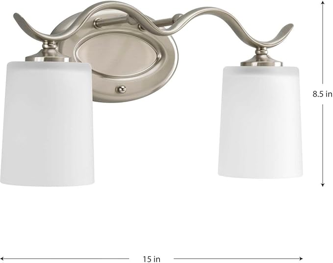 Progress Lighting P2019-09 Inspire Collection Etched Glass Traditional Bath Vanity Light, 2-Light, Brushed Nickel