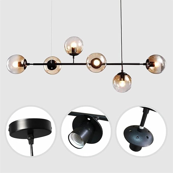 BOKT Modern 6-Light Hanging Light Glass Ball Pendant Light Kitchen Island Linear Pendant Light Dining Room Chandelier for Iving Room Dining Hall