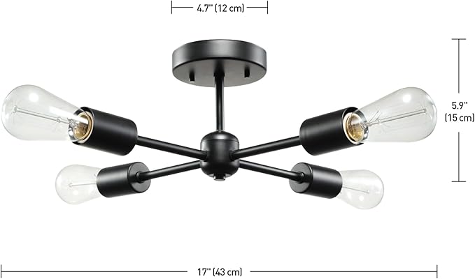 Globe Electric 66008 Vane 4-Light Flush Mount Ceiling Light, Matte Black
