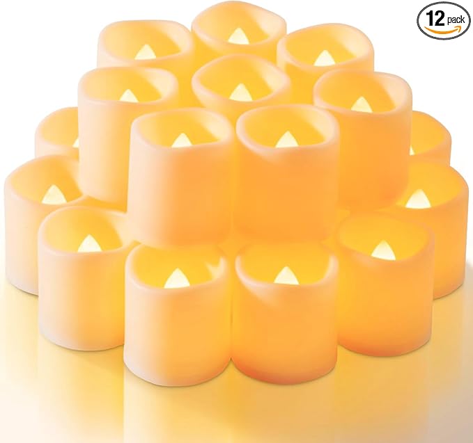 Homemory Flickering Flameless LED Tealight Candles, 12PCS Battery Operated, Realistic Electric for Easter, Wedding, Table