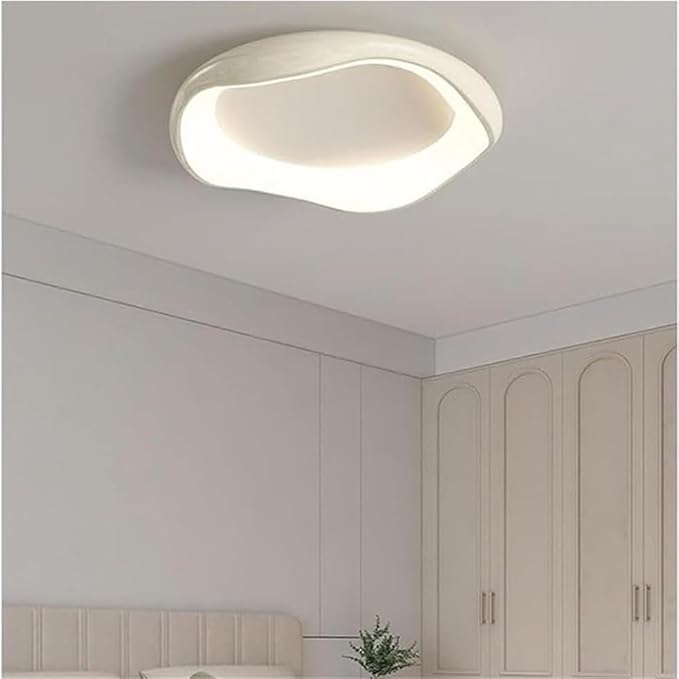 KISAD Nordic Modern and Minimalism Irregular Ceiling Lights Acrylic Shade Semi Flush Mount Ceiling Lamp Iron Body Three-Color Mode Ceiling Light Fixture White Or Black for Bedroom(White,42cm/16.5in)