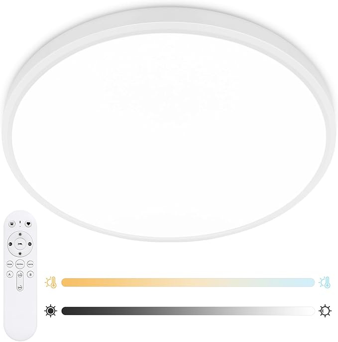 24 Inch Flush Mount Ceiling Light Fixture - 56W Dimmable LED Ceiling Light with Remote, 5600lm, 3000K/4500K/6000K Adjustable LED Kitchen Ceiling Lamp for Bedroom, White