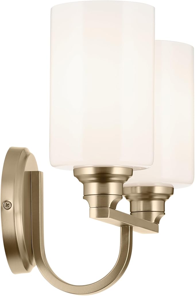 Kichler Gioe 14.25" 2-Light Bathroom Vanity Light Fixture with Opal Glass in Champagne Bronze, Damp Rated for Bathroom, Powder Room, Over Mirror (14.25" W x 10.5" H), 55225CPZ