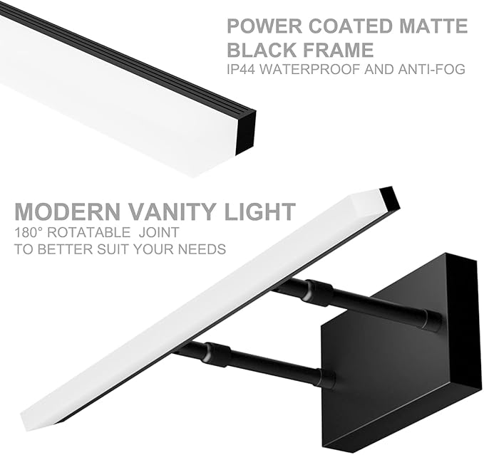 Aipsun 19.7 inch Modern Black Vanity Light Adjustable LED Bathroom Light Fixture Over Mirror Rotatable Vanity Lighting 5500K