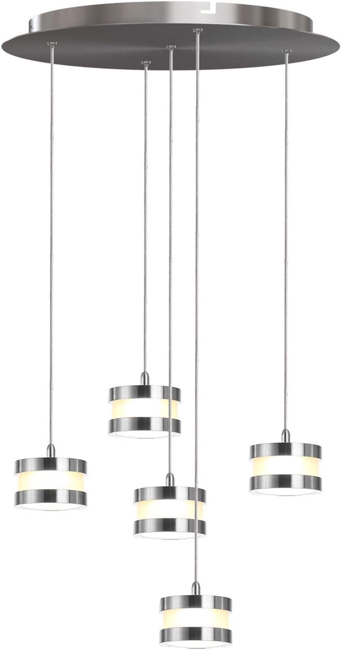 Mercury 5 Mini Pendant Lighting Nickel - LED Hanging Light Fixture for Kitchen Island, Bar, Foyer - Cluster Pendants - Dimmable, Adjustable Wire, Lamp Bulb Included