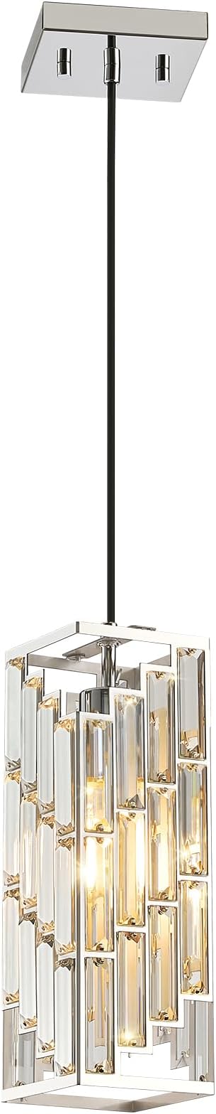 Chrome Pendant Lights Kitchen Island, Adjustable Modern Pendant Light Fixtures 1 Pack, Mini Crystal Chandeliers for Dining Room Bedroom Foyer Hallway