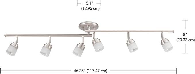 Globe Electric 59865 Spence 6-Light Foldable Track Lighting, Brushed Nickel, Frosted Glass Shades