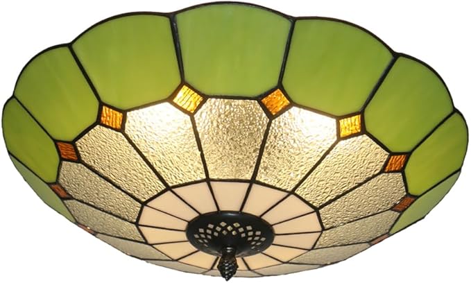 Tiffany Style Ceiling Light 16 Inch 3-Lights Stained Glass Flush Mount Ceiling Light for Bedroom Dining Room Living Room