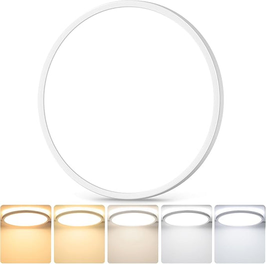 12 Inch 3200LM Dimmable LED Flush Mount Ceiling Lights, 24W Ceiling Light Fixtures, 2700K/3000K/4000K/5000K/6500K 5 Color in One, Ultra Thin White Round Lamps for Kitchen, Bedroom, Hallway, 1-Pack
